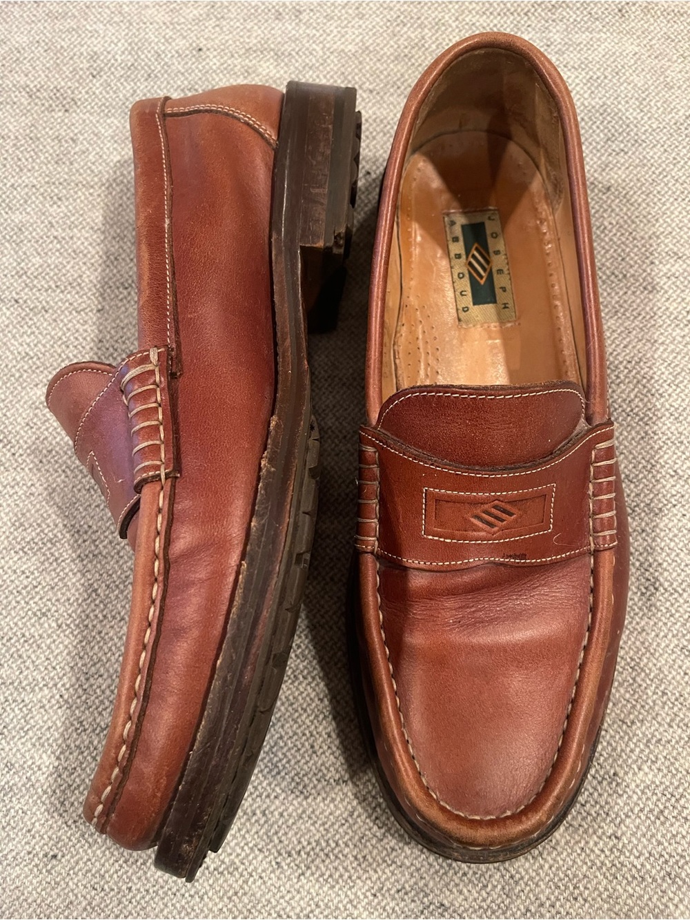 Joseph Abboud Chestnut Brown Leather Penny Loafers - Picture 2 of 5